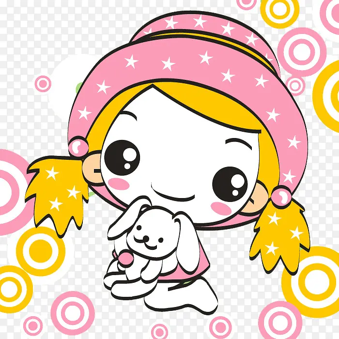 卡通手绘粉色金发小女孩
