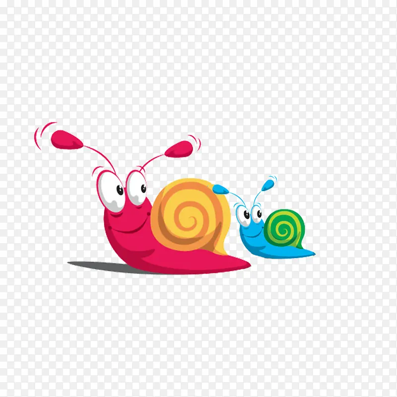 两只彩色的小蜗牛卡通