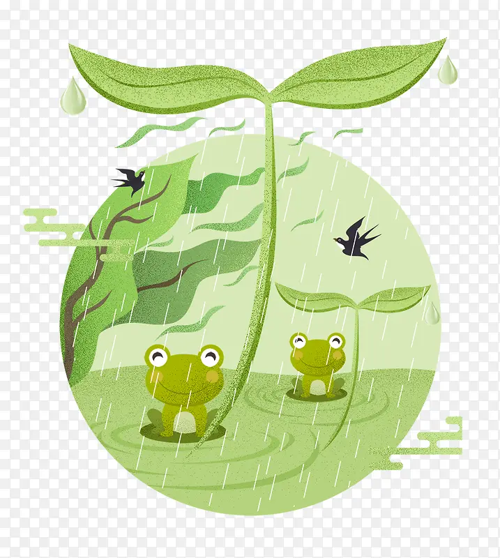 2018年春分之雨季的树苗与青蛙