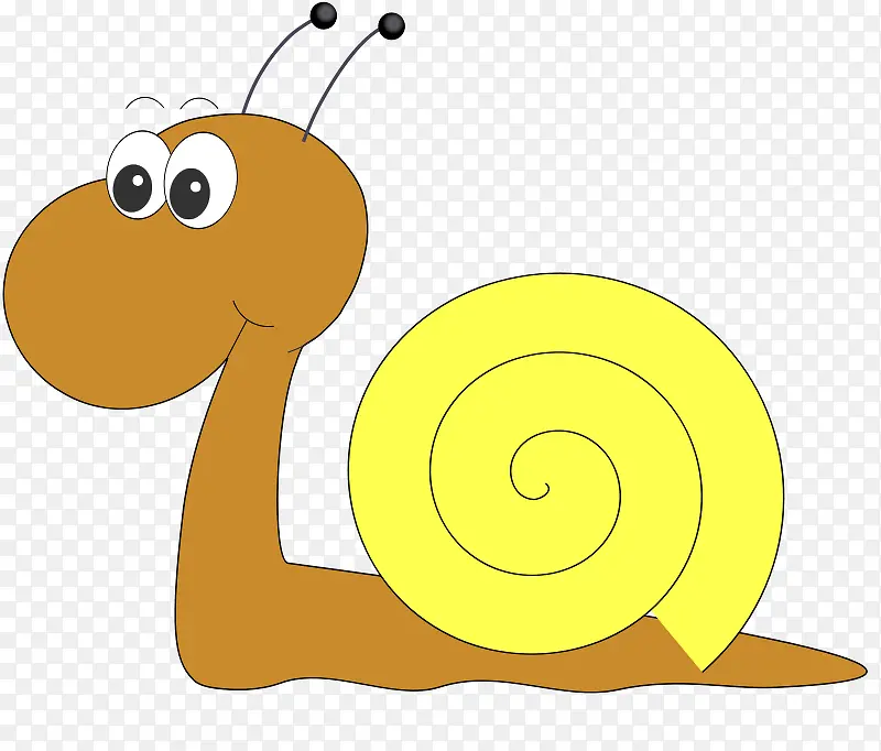 黄色壳的卡通棕色蜗牛