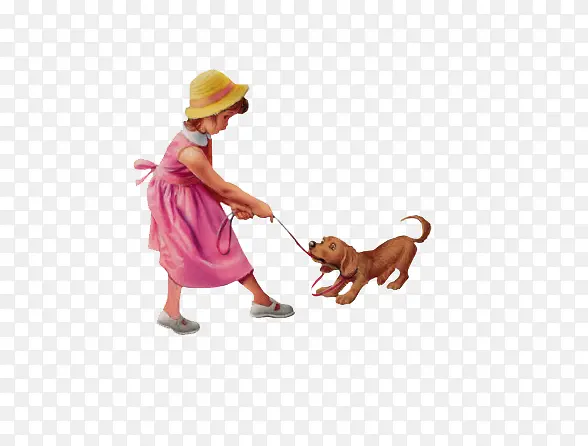 粉色小女孩与小狗