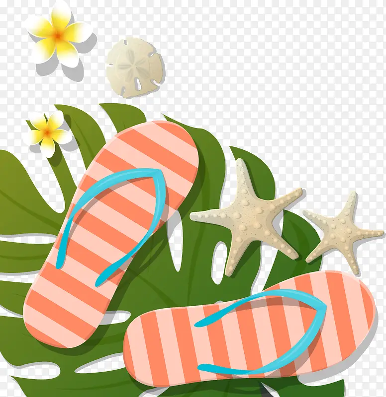 夏日装饰插图芭蕉叶与拖鞋鸡蛋花