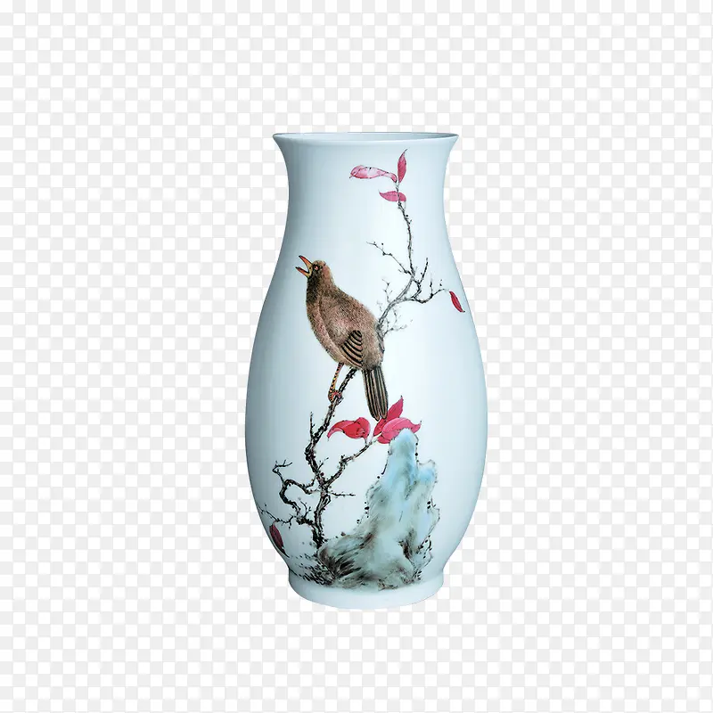 简约鸟画白色花瓶