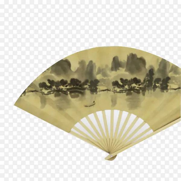 黄色山水日本折扇