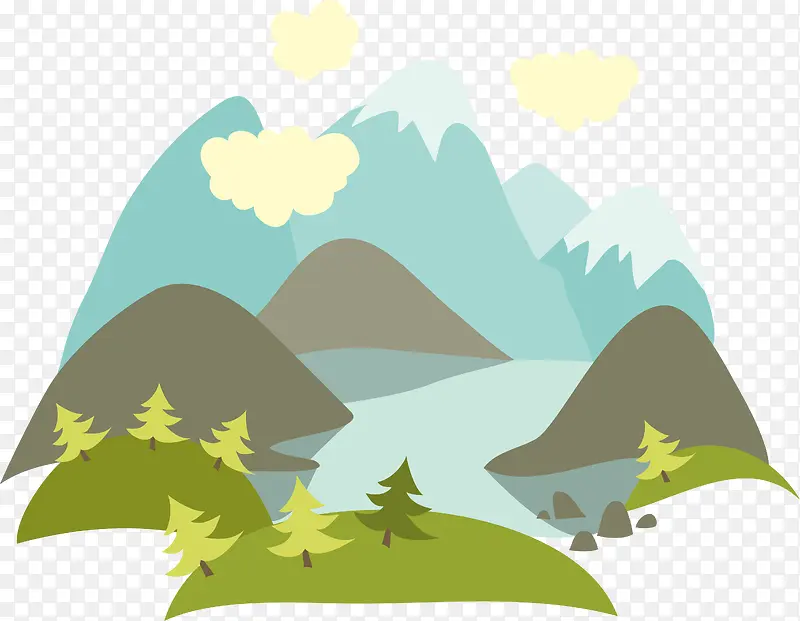 彩色卡通山脉景色素材图