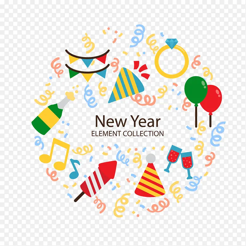 彩绘新年装饰矢量图