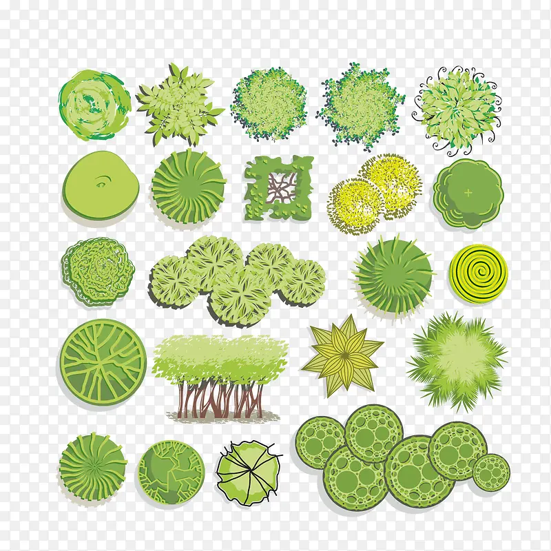 矢量绿色彩平图装饰植物