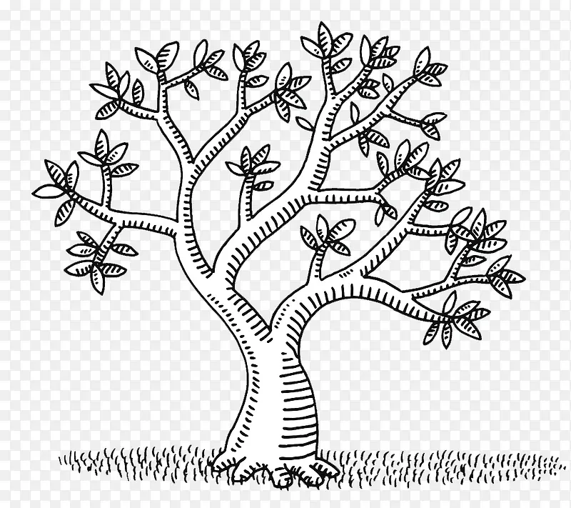 卡通矢量黑白手绘插图树