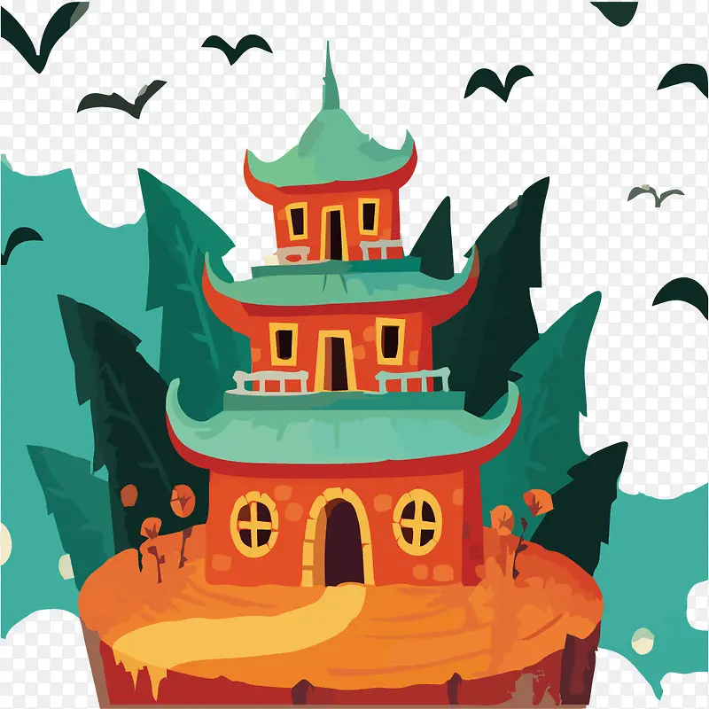 复古手绘塔