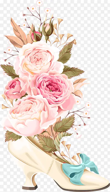 粉色美丽花朵高跟鞋