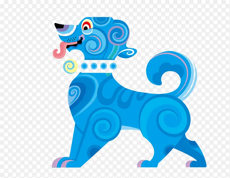 蓝色中国风水彩小狗
