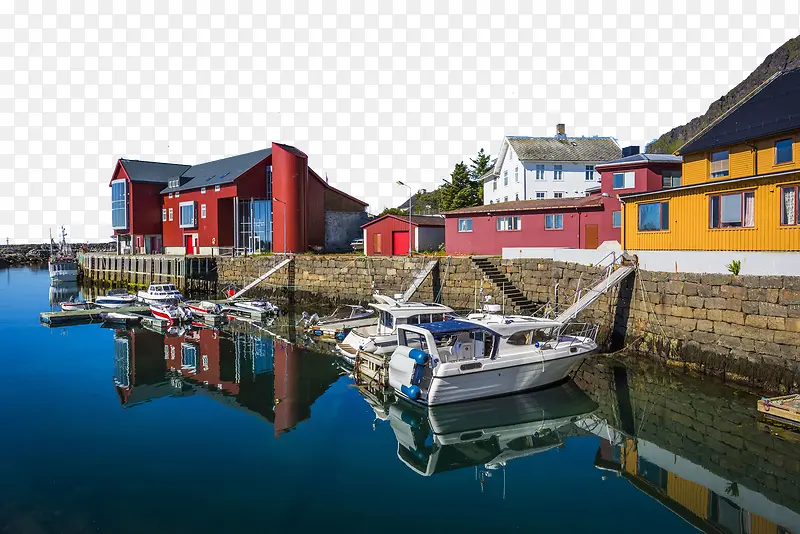 清新建筑欧洲挪威渔港免抠