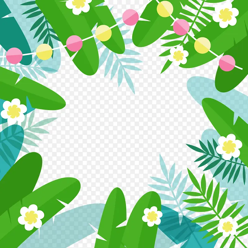 热带绿色植物花卉矢量图