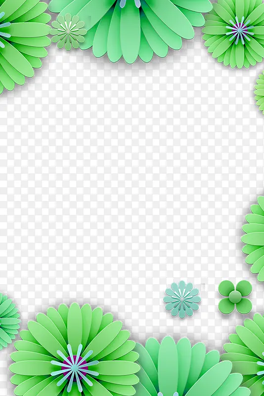 春季绿色3D微立体花朵边框