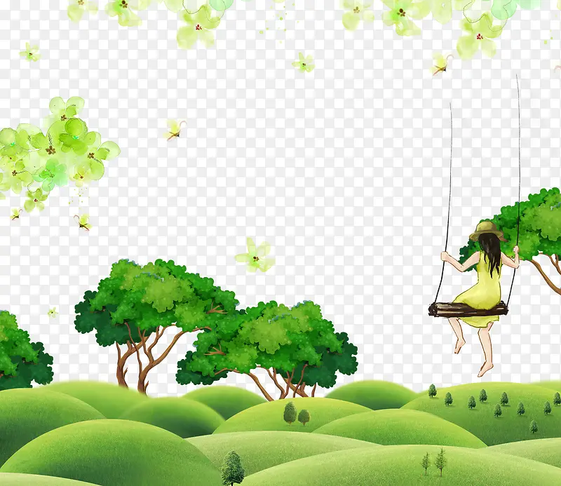 绿色清新手绘春季海报插画
