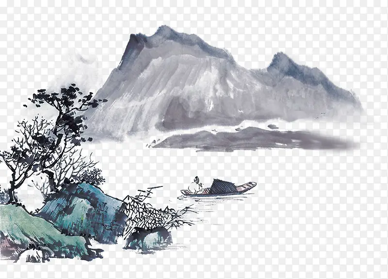 真作】大幅掛軸 倉地邦彦『水墨山水図』絹本 肉筆 共箱付 掛け軸