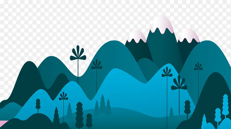 深绿色手绘山脉景色背景