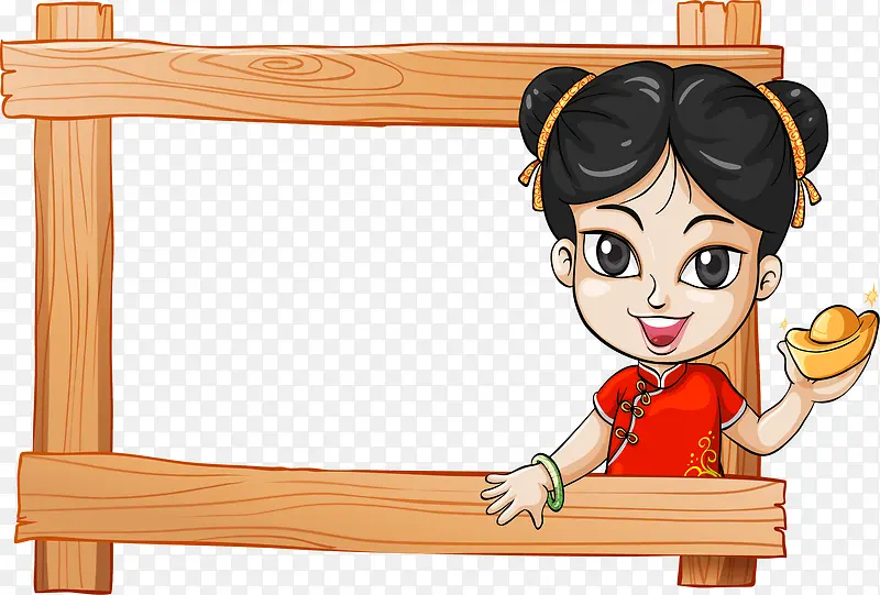 中国娃娃木质相框