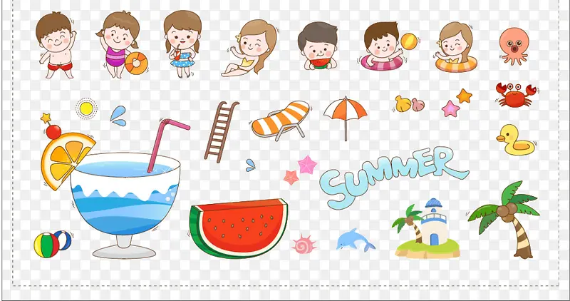 夏日主题卡通插画贴纸素材PNG图片素材下载_图片编号yvkrokeq-免抠素材网