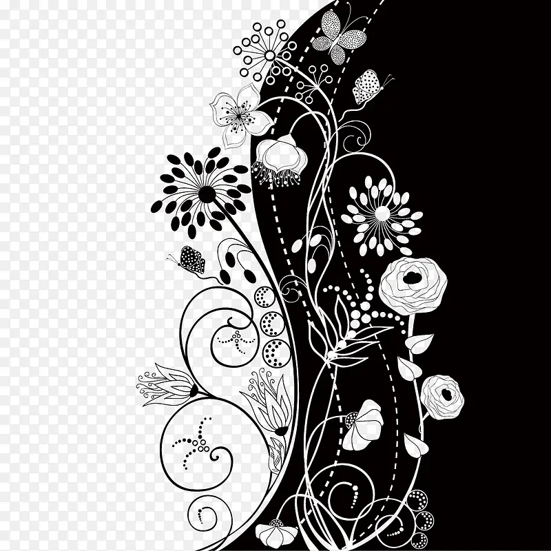 精美黑白花朵装饰矢量素材