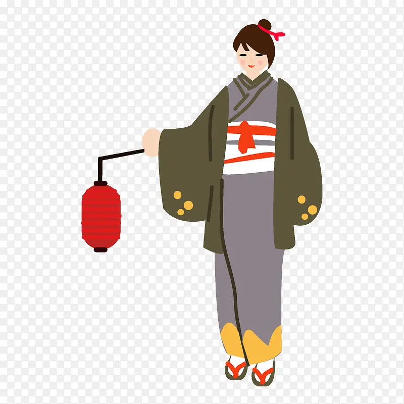 中秋节穿和服手拿灯笼的女人