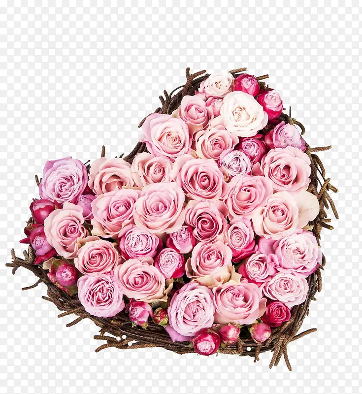 粉色玫瑰心形花束高清素材