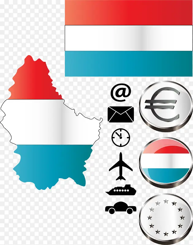 卢森堡矢量地图国旗元素