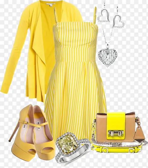 嫩黄色条纹吊带连衣裙