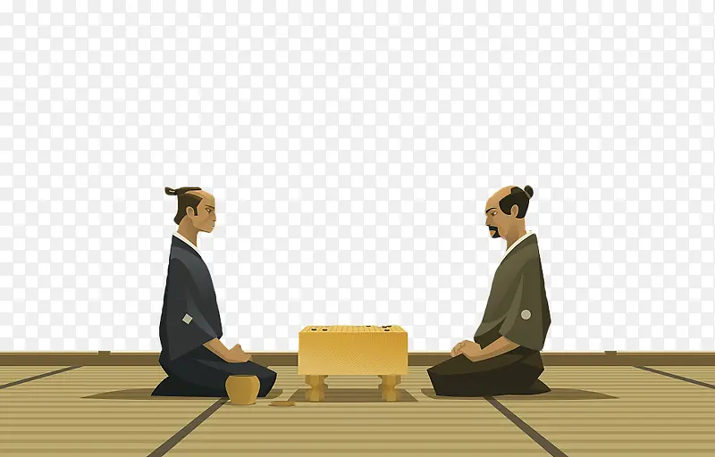 手绘日本棋手对弈