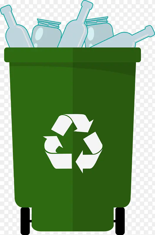 绿色扁平化垃圾桶图