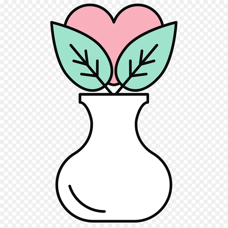 手绘花瓶和心