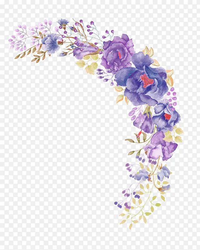 紫色水粉花朵装饰图案