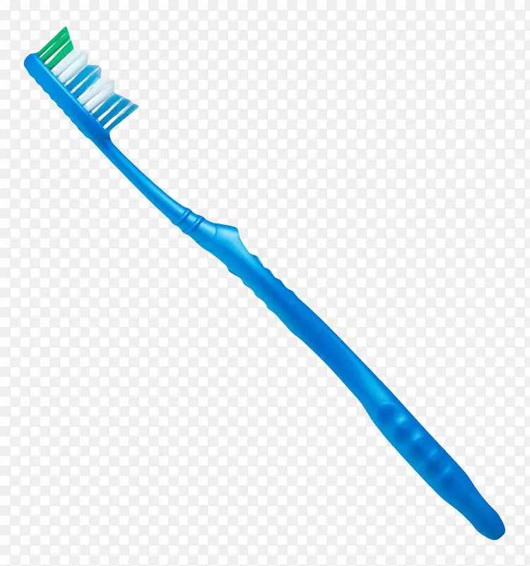 蓝色塑料硬毛的牙刷实物