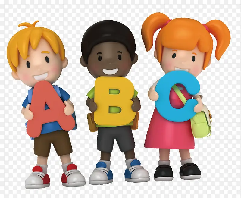 3D卡通孩童手拿ABC