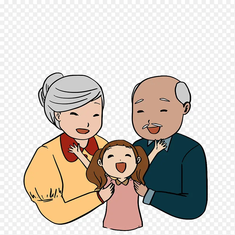 卡通人物爷爷奶奶抱着小孙女