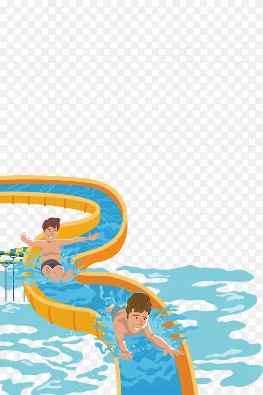 卡通夏日游泳海报滑梯小孩