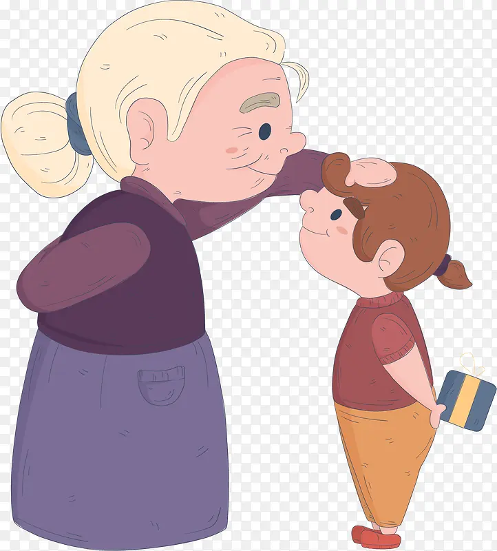 卡通可爱奶奶和孙女