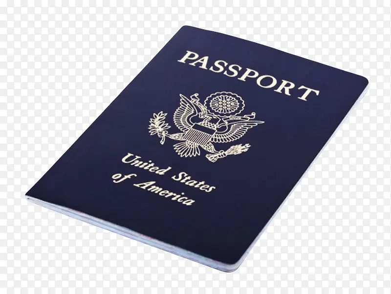 蓝色封面放置着的美国护照本实物