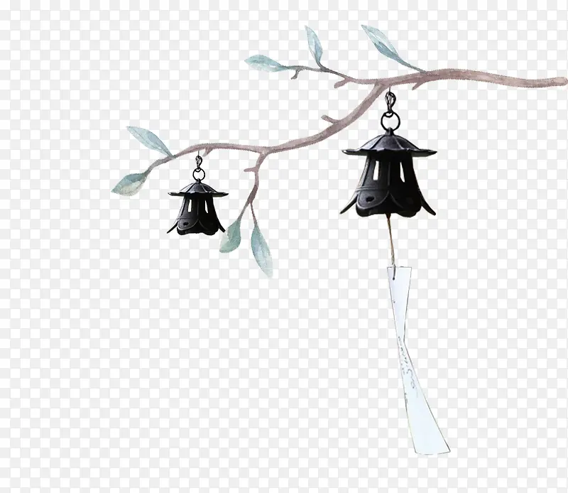 手绘树枝与风铃装饰
