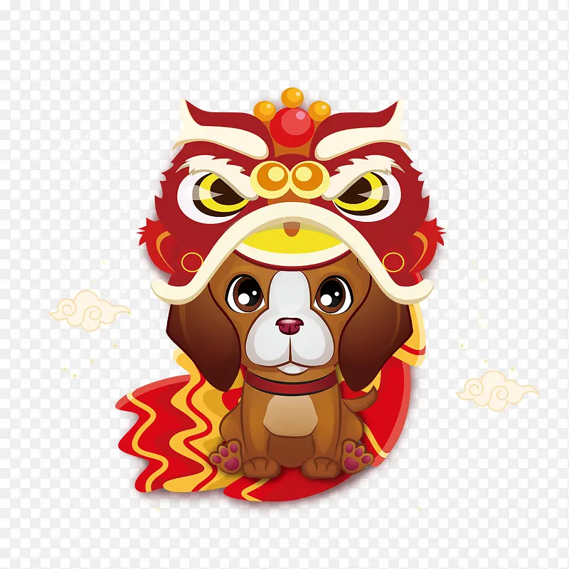 红色萌狗舞狮节日元素