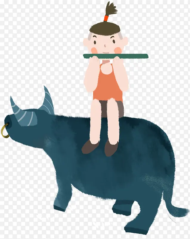 卡通手绘放牛的孩子