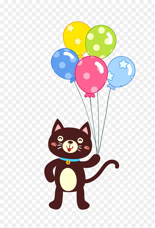卡通手绘猫咪与气球