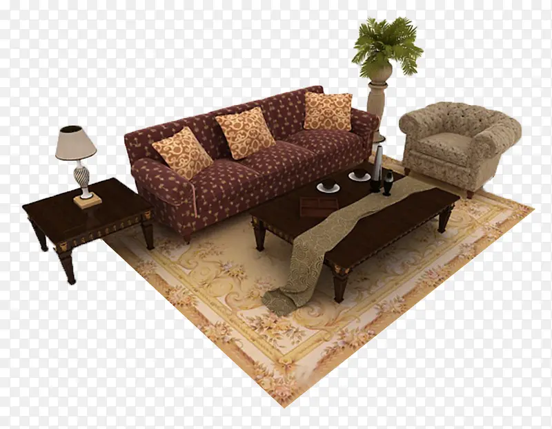 木质混搭组合沙发3d模型