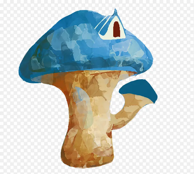 蓝色魔幻蘑菇小屋卡通手绘