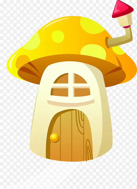 手绘黄色卡通蘑菇房屋