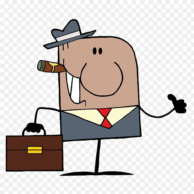 卡通微笑的男人抽雪茄拎箱子竖大