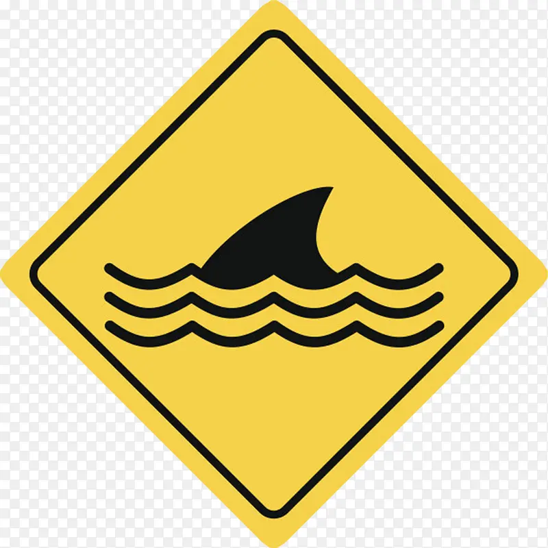 鲨鱼三角形黄色警告牌实物