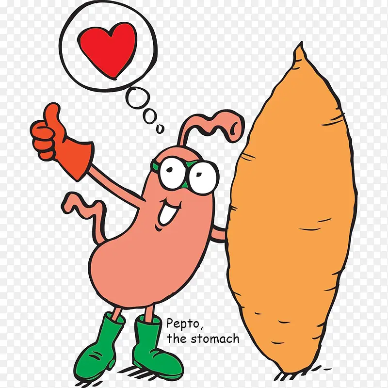 卡通胃竖大拇指夸赞红薯有益健康