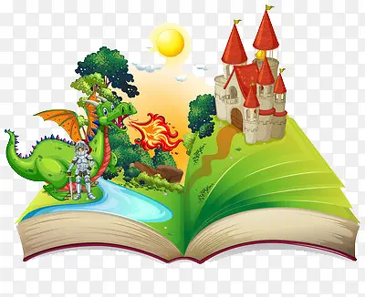 故事书上的城堡骑士和剑龙树木