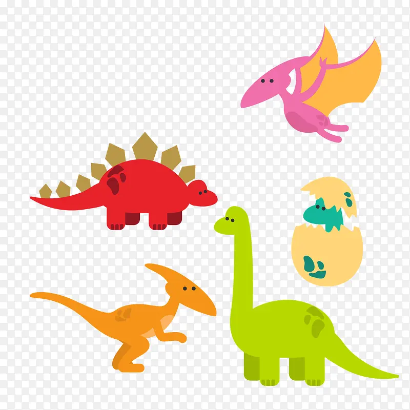 彩色恐龙和恐龙蛋矢量图
